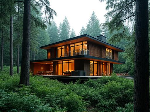 A sustainable passive house on the North Shore, surrounded by lush forest.